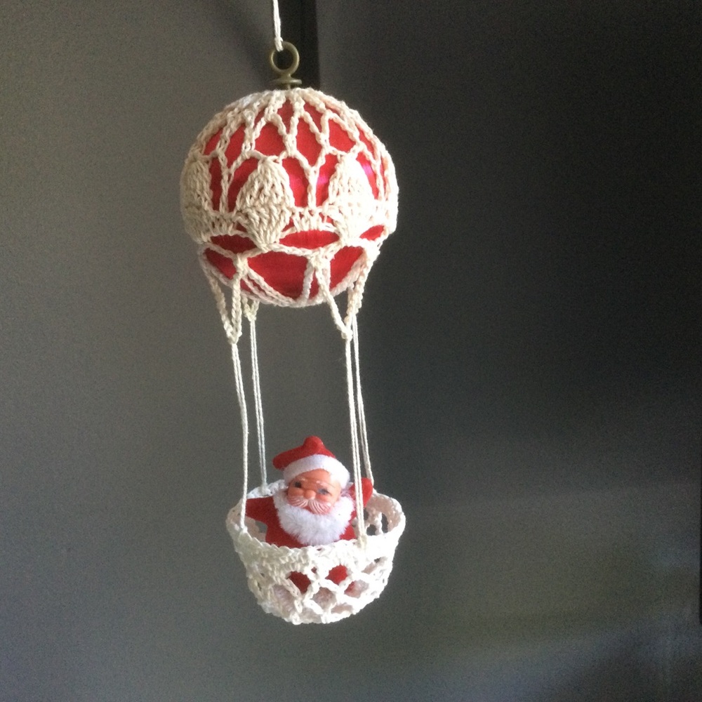 Vintage Crochet Santa Hot Air Balloon Ornament